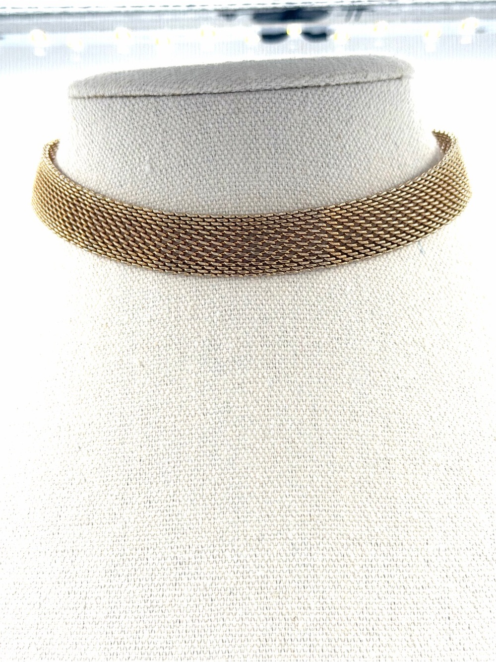 Vintage Mid-Century Modern Woven Gold-Tone Mesh Collar Necklace Choker Jewelry